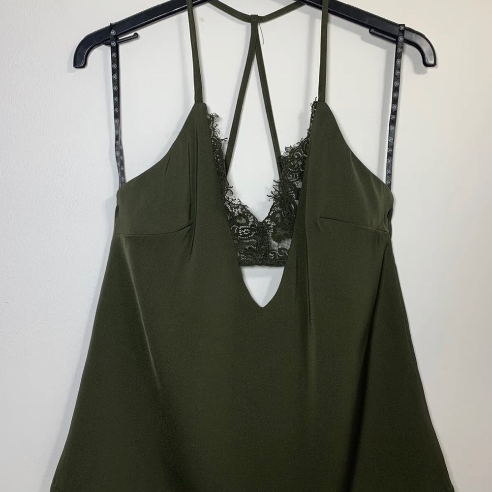 Missguided Cami Top With Lace Bralet Dark Green Khaki Strappy Sleeveless UK 8 - Picture 11 of 13